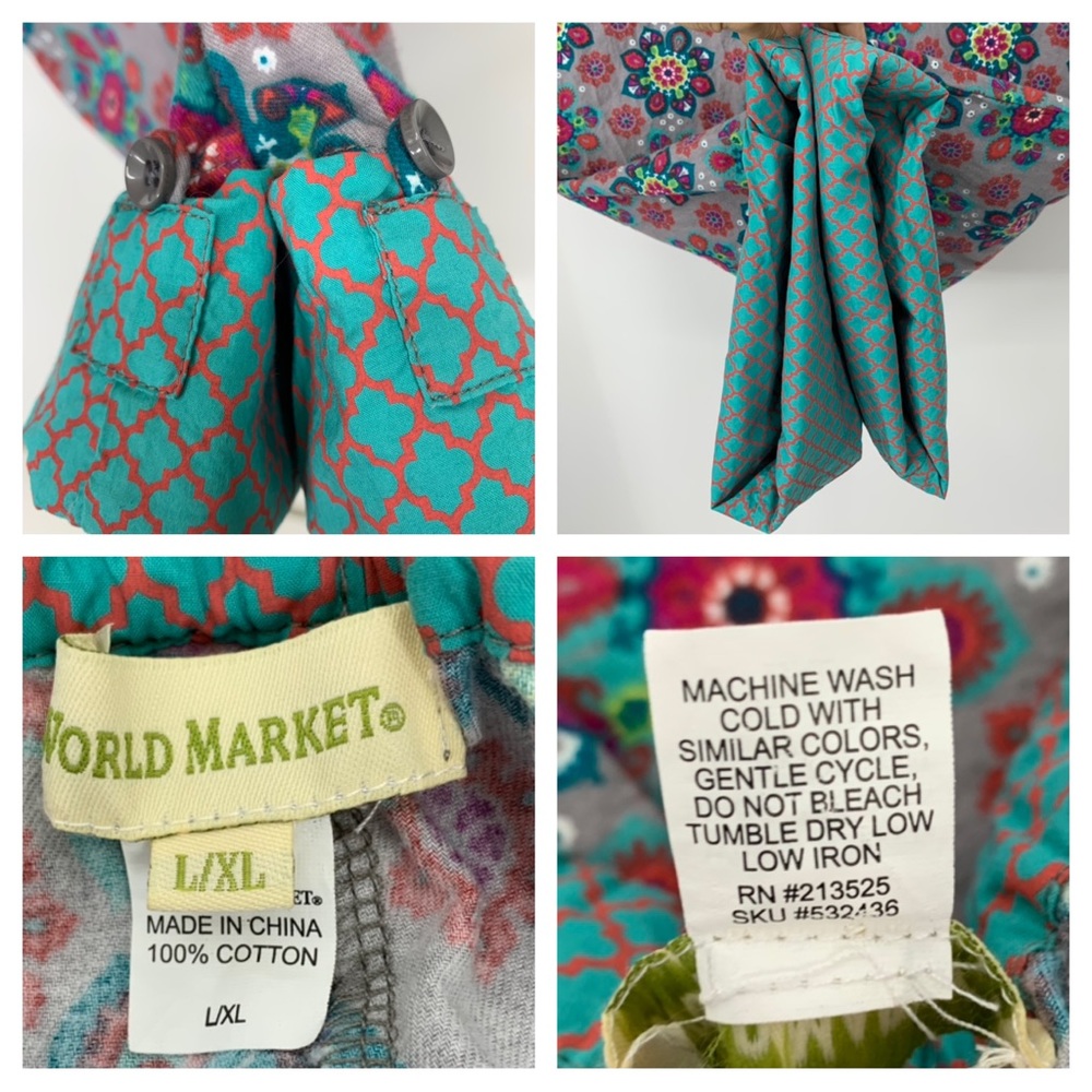 World Market Geometric Floral Boho Pajama Lounge Pants With Contrast Button Cuff - Picture 11 of 16